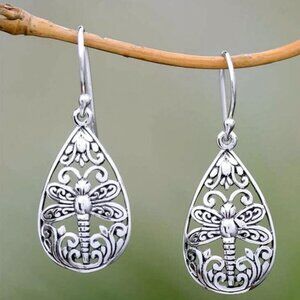 Any 4/$25! Silver Boho Teardrop Dragonfly Drop Earrings